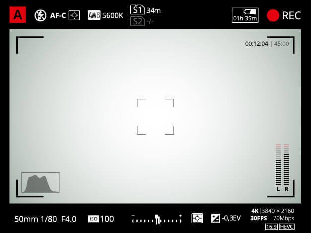 dslr camera viewfinder for exposure control.