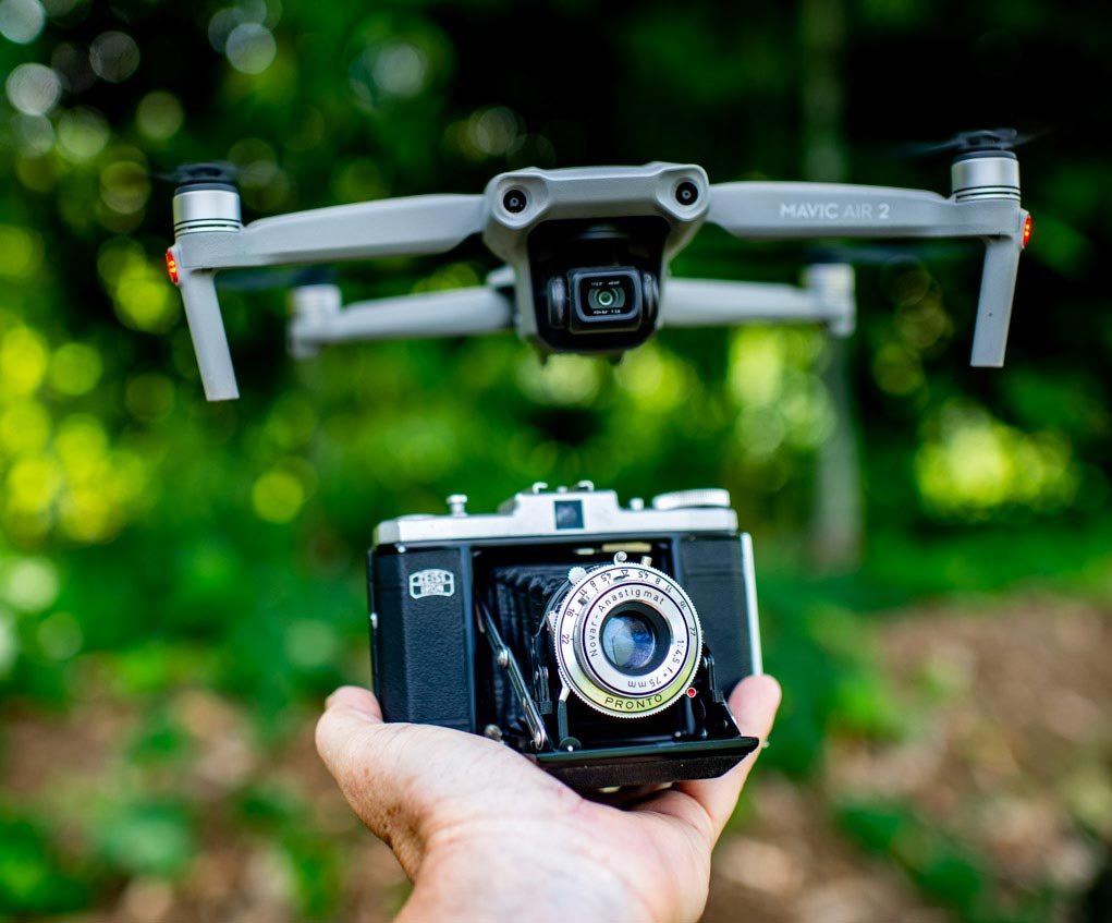 drone and old film camera.