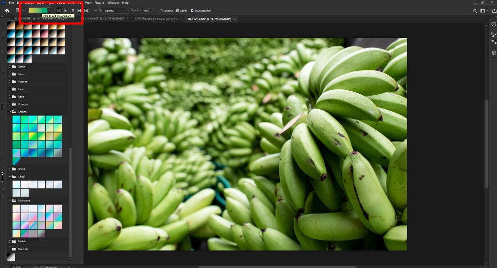 screen grab of Photoshop gradient tool presets.