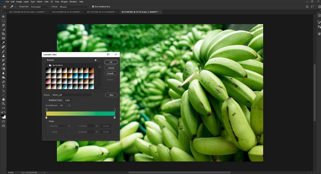 Photoshop gradient tool editor screen grab.
