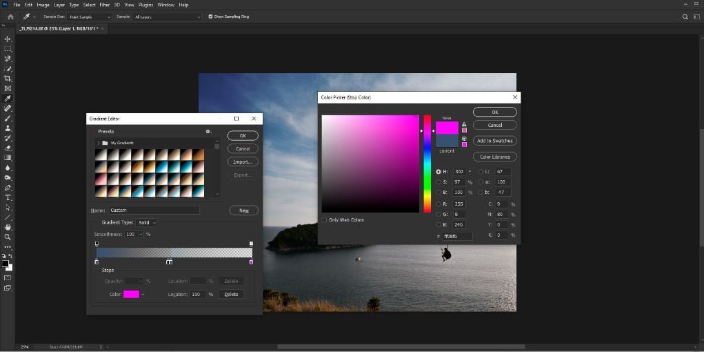 screen grab of gradient tool editor.
