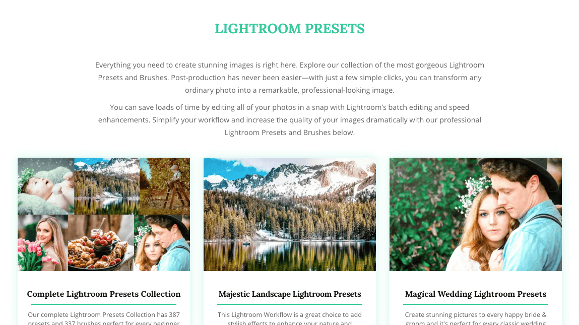 Screenshot of Lightroom Presets and how can you purchase them.