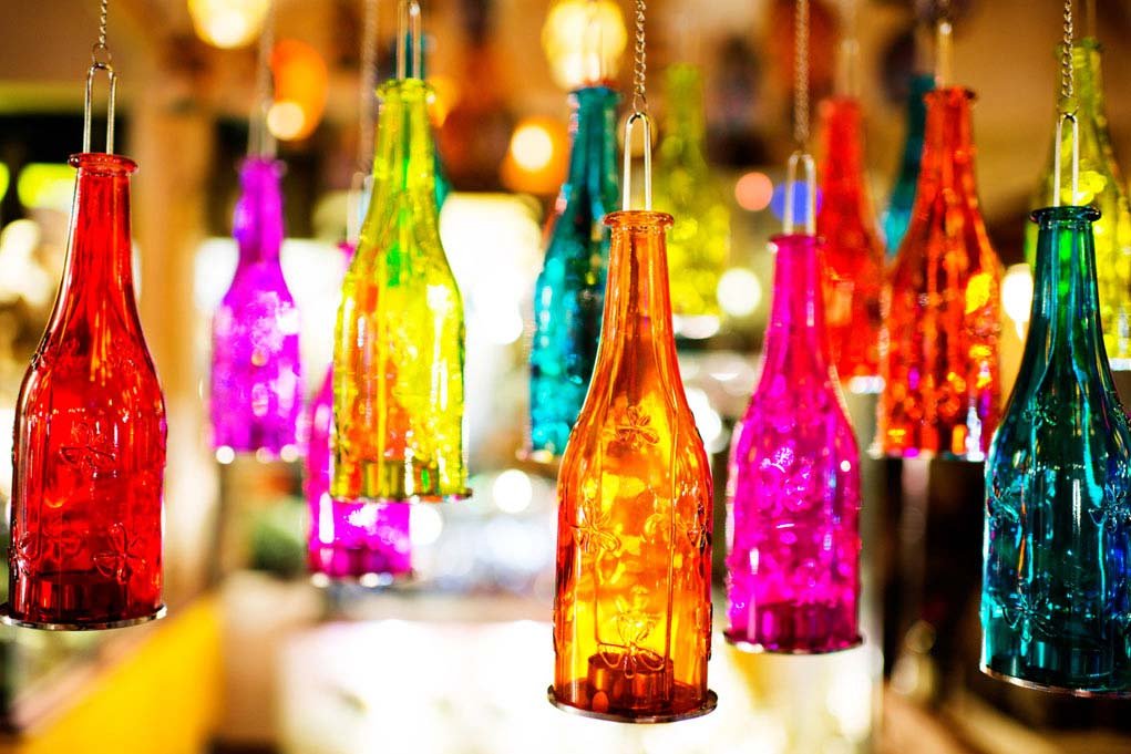 colored glass bottles.