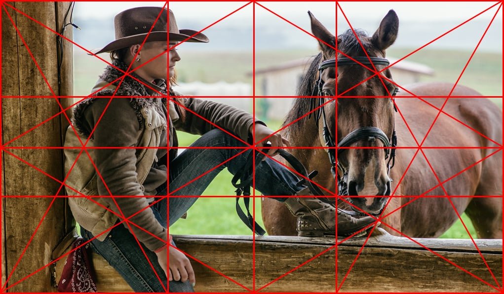dynamic symmetry composition of a woman and a horse.