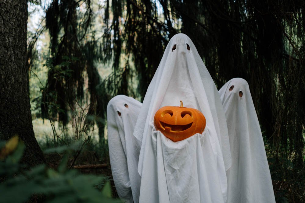Halloween photo of a group of ghosts. 