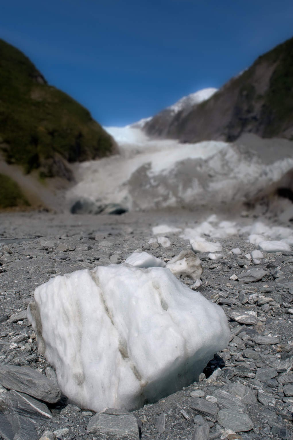 glacier with ice and blurred background.