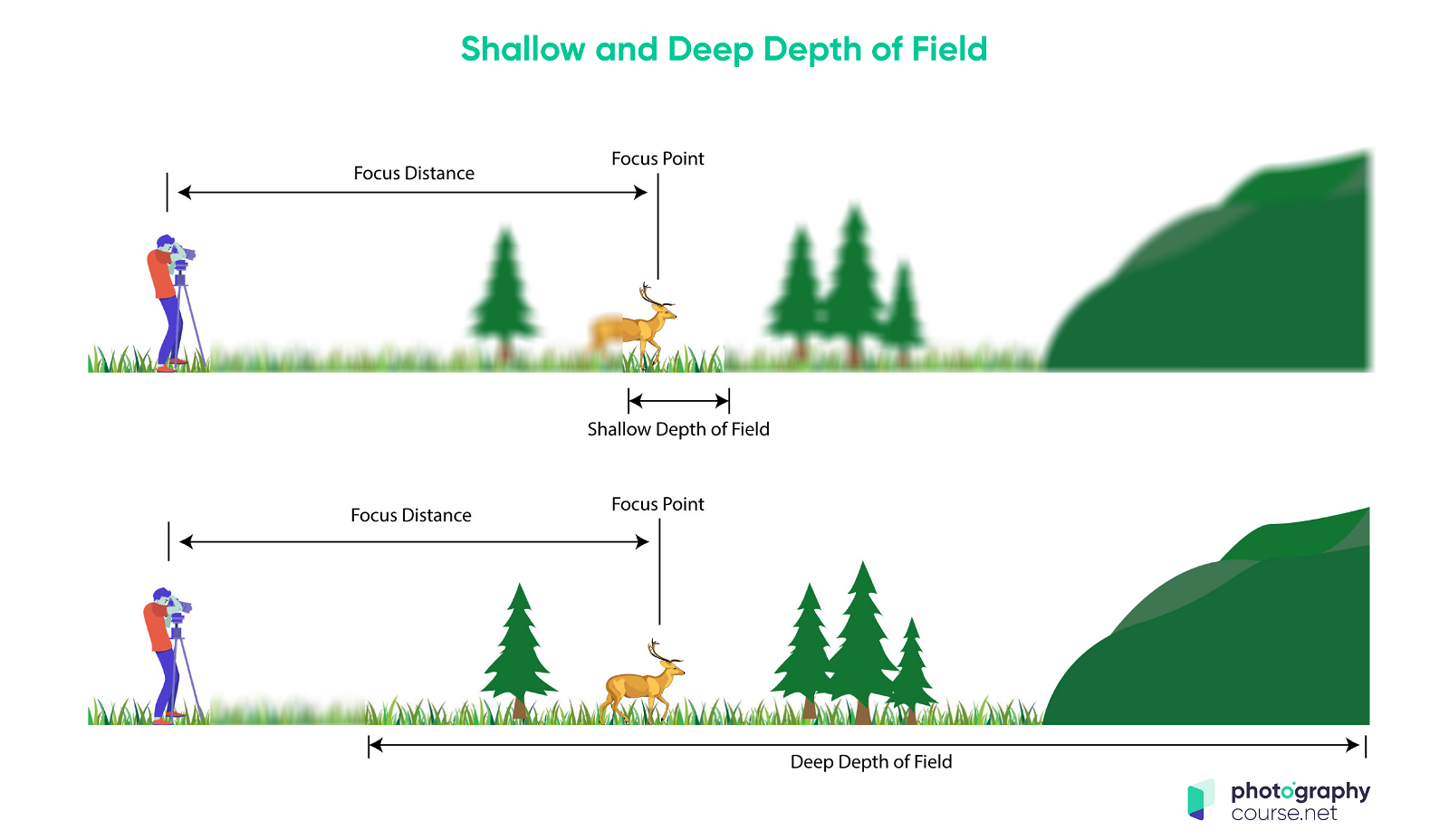 shallow vs deep depth of field diagram.