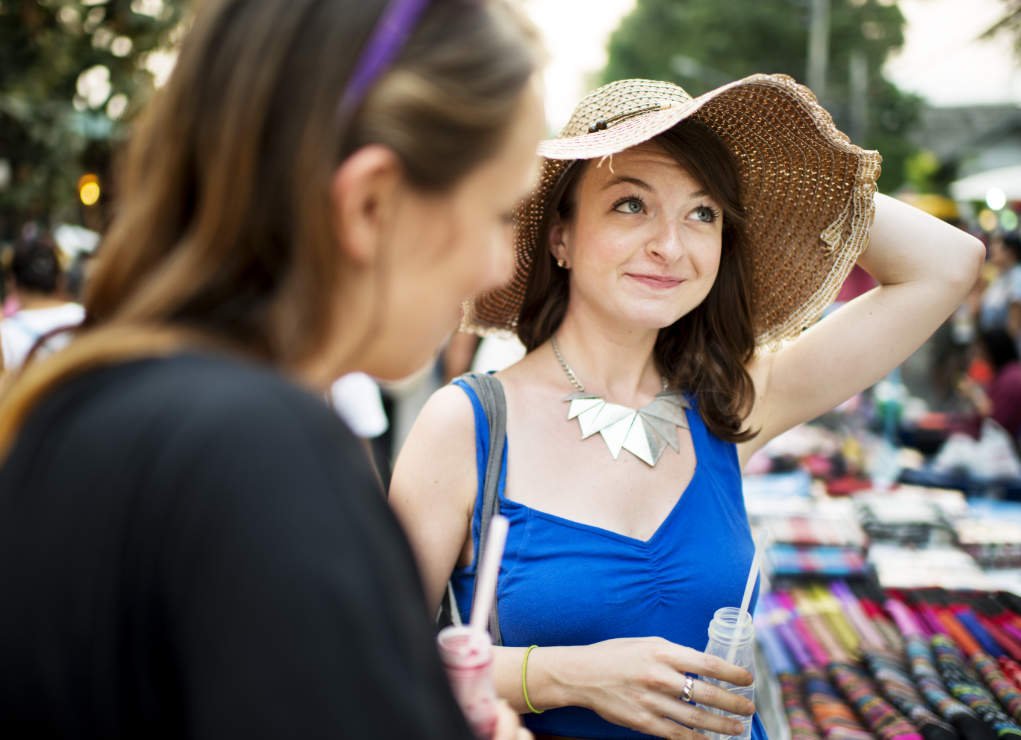 women shopping street portrait.