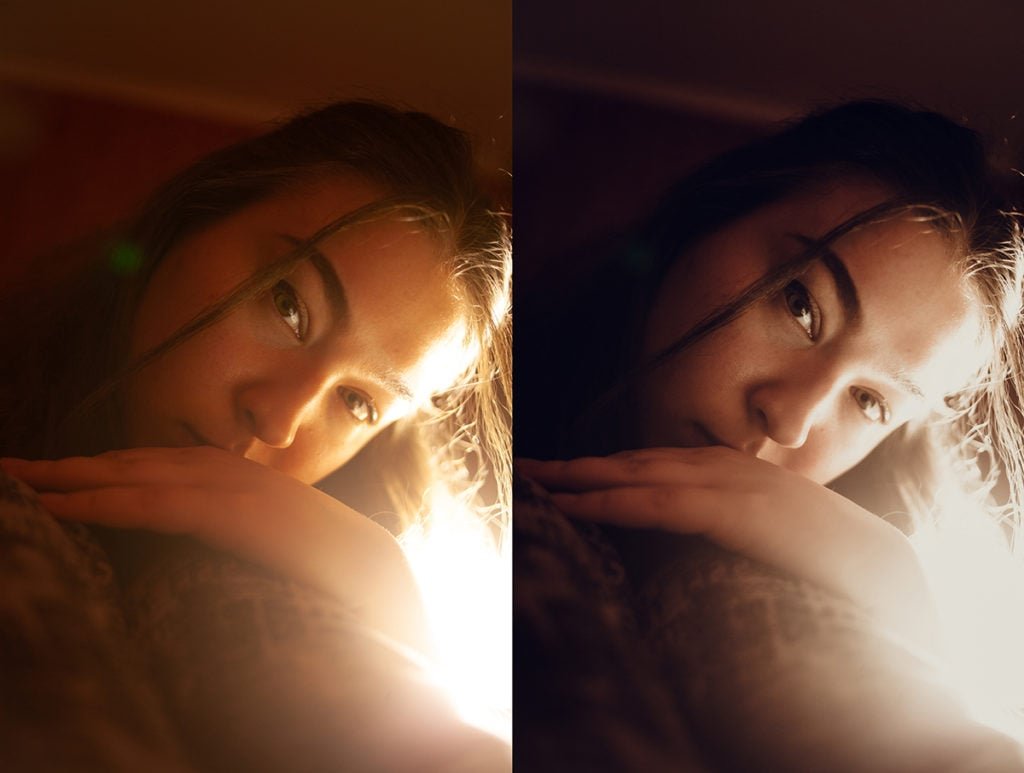 Before & after example of self-portrait photography editing.