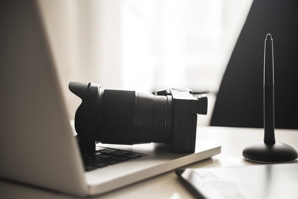 digital camera and laptop