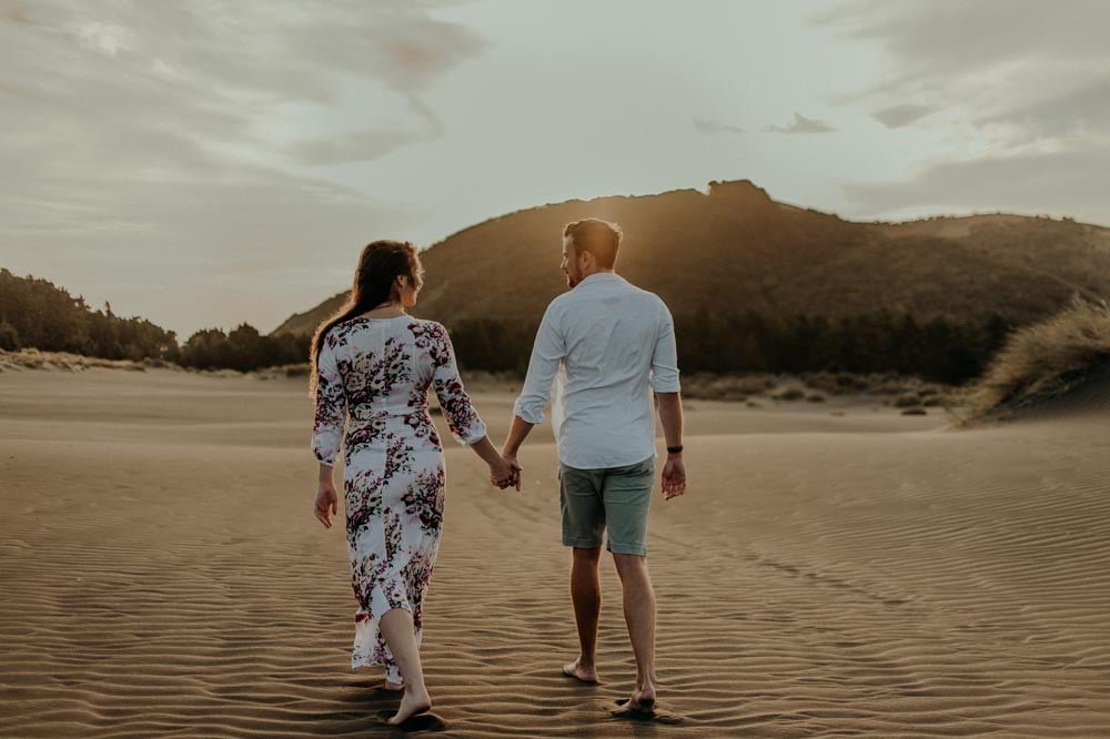 Couple portrait photography at golden hour in Auckland, New Zealand.