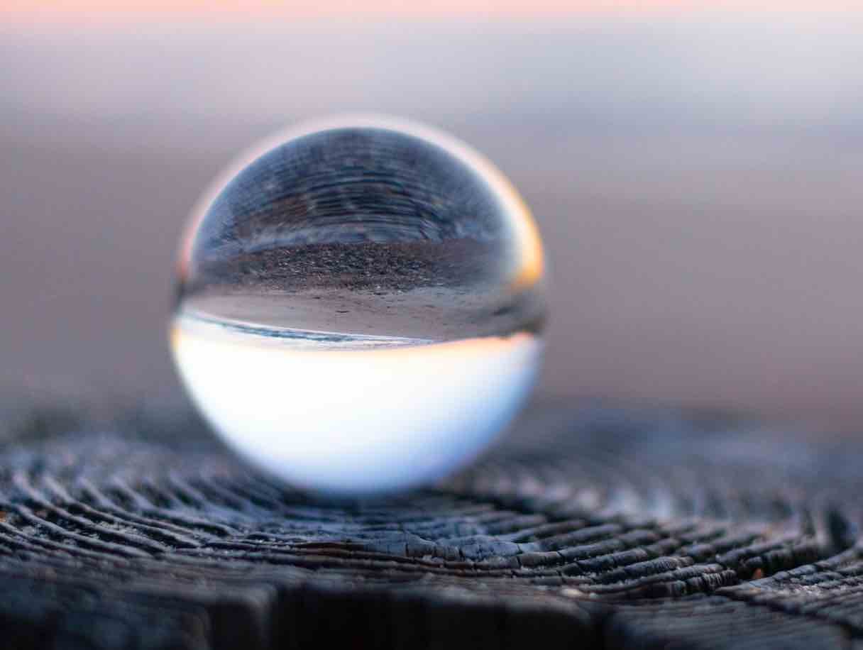 crystal ball photo on a flat surface. 