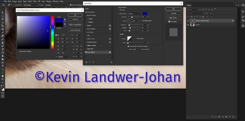 drop shadow on text in Photoshop.