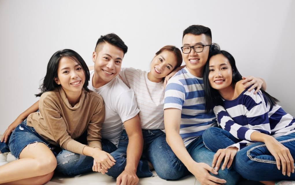 family posing together.