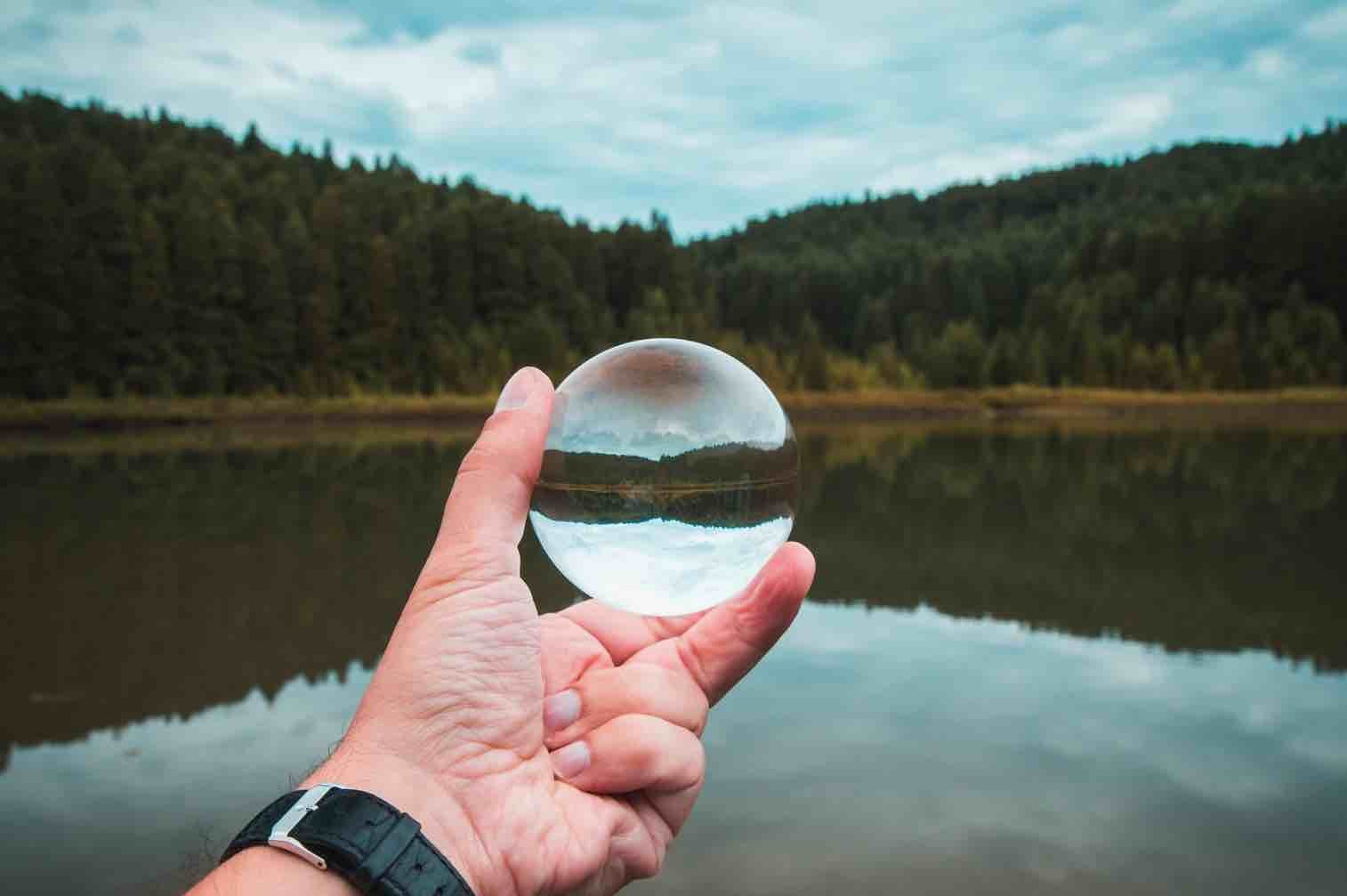 landscape photography with crystal ball in nature.