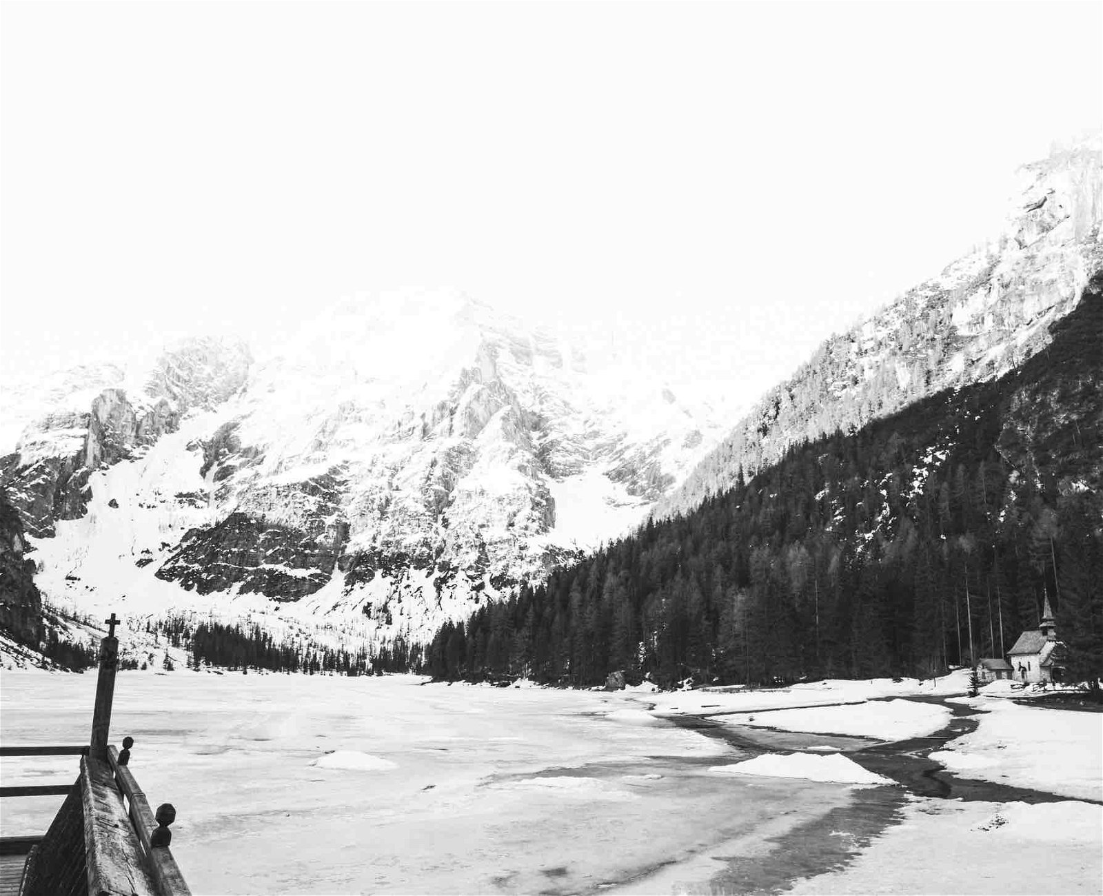 overexposed black and white landscape shot.
