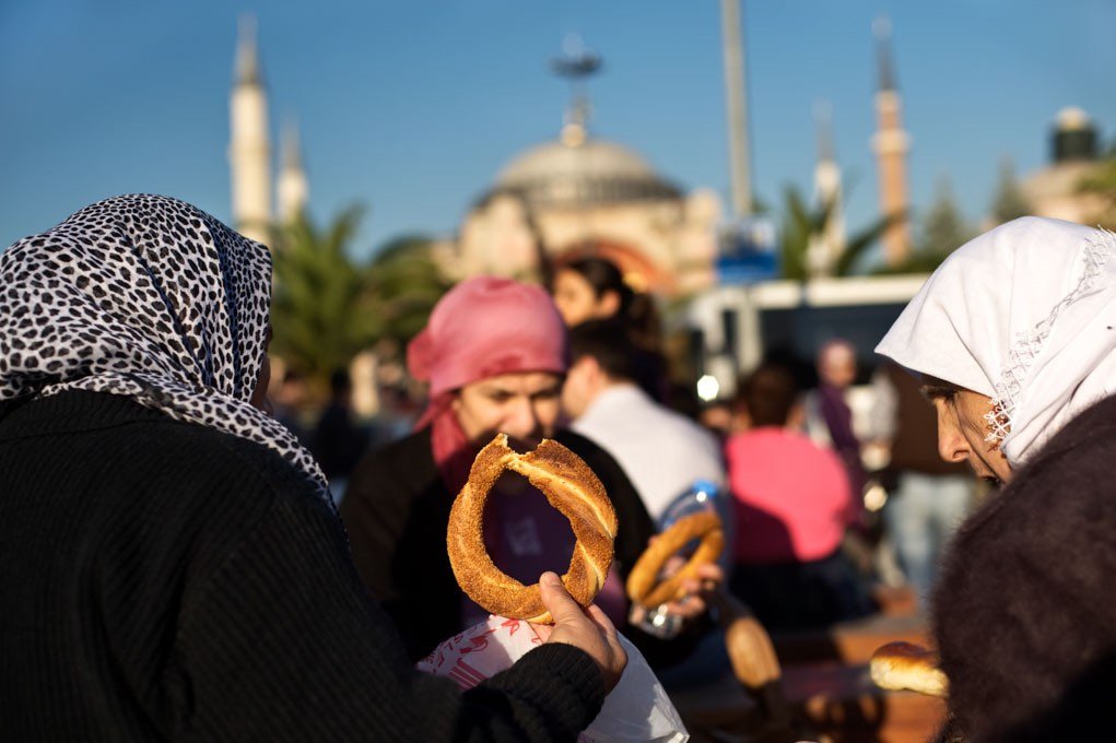 people eating food at the street in Istanbul