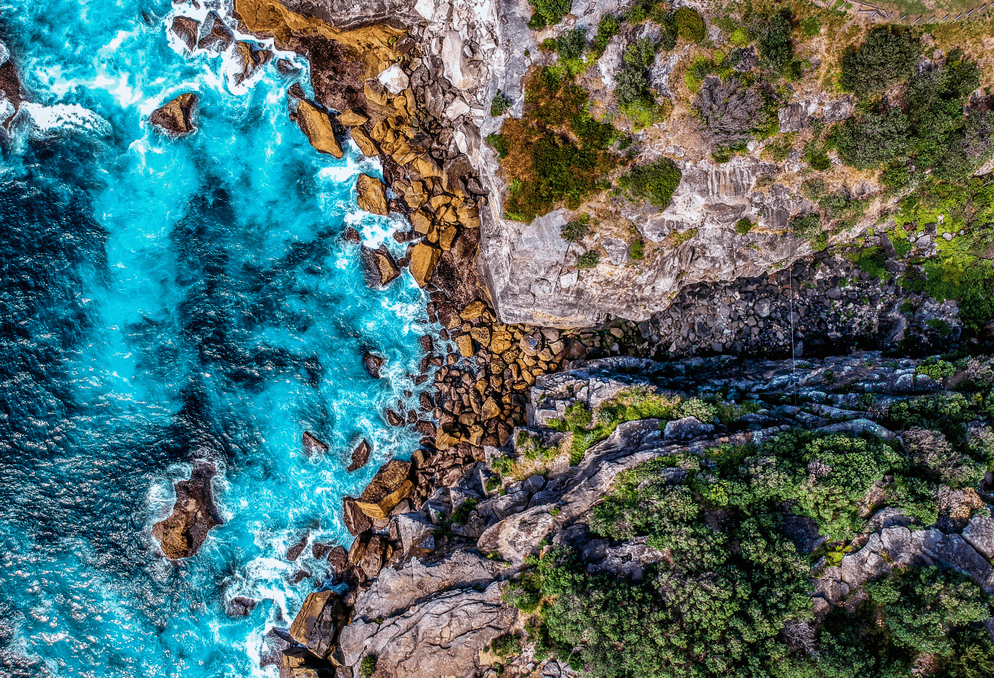 small scale aerial photograph of a coastline.