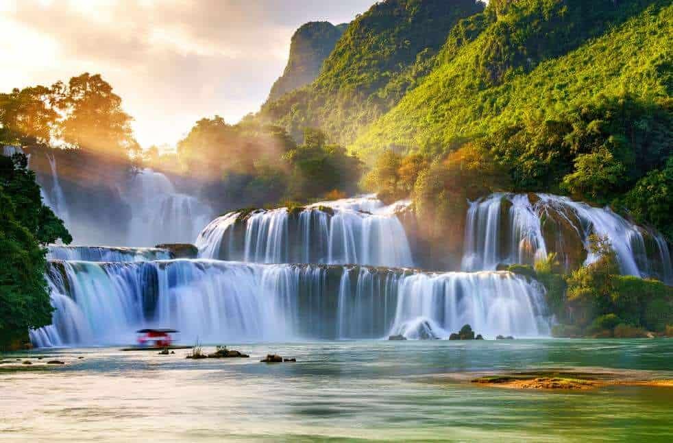 aerial view of a spectacular waterfall in Vietnam.