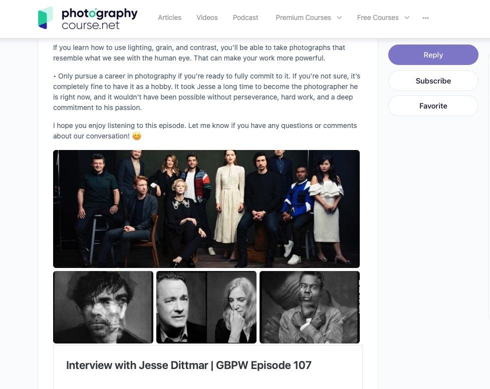online photography community podcast preview page.