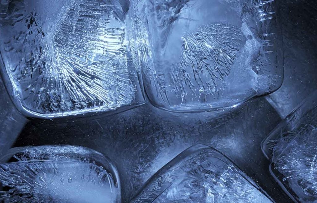 macro photo of ice cubes.