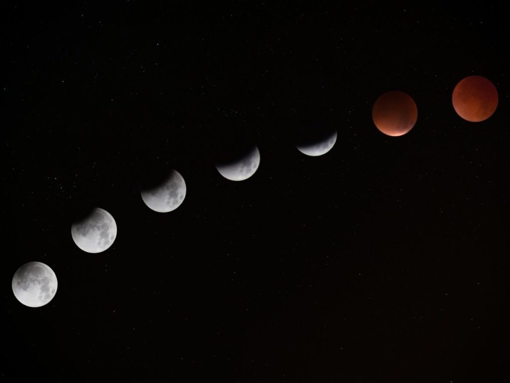 moon phases arcing across the night sky.