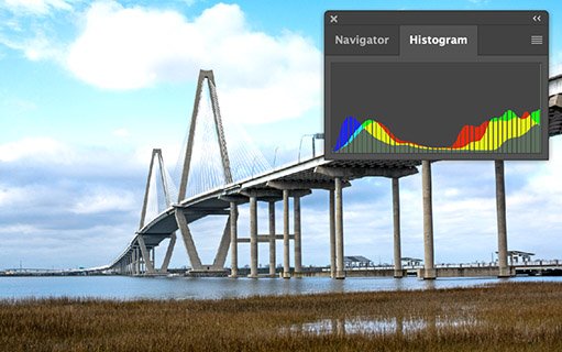 bridge photo overexposed with histogram.